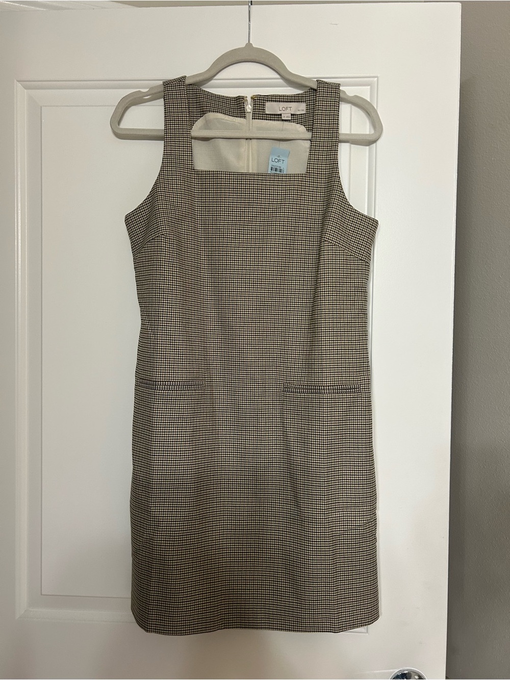LOFT Brown and Cream Houndstooth Sheath Dress